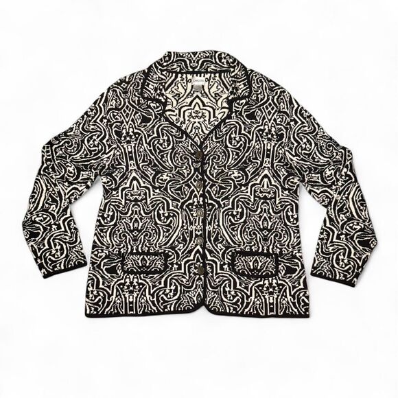 Chico’s Women’s Size 3 XL16 Black White Button Cardigan Sweater Silk Cotton - Picture 1 of 5